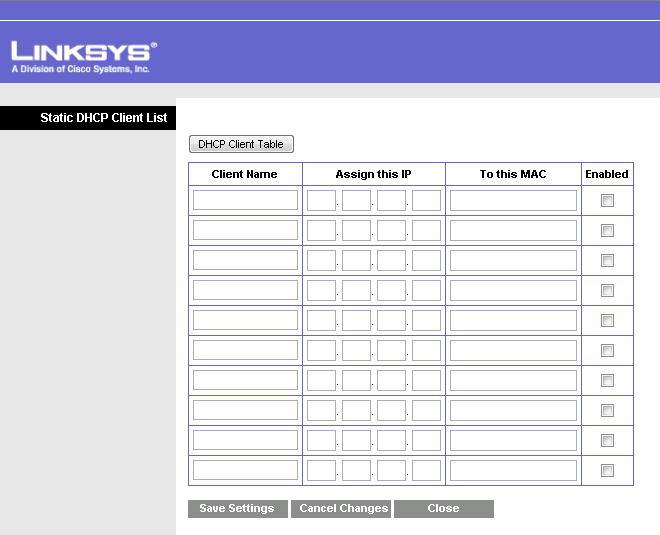 WRT-54GC Assign Static DHCP